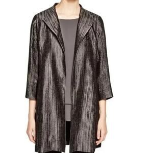 Eileen Fisher Silk Groove Longline Jacket Open Gray Textured Women Medium
